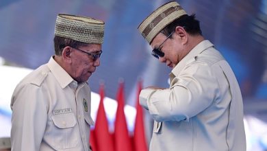 Presiden Prabowo terima lencana. (setneg.go.id)